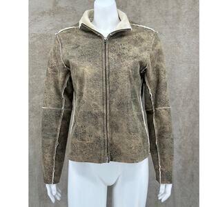 True Grit Jacket Womens Small Tan Fleece Lined Metallic Zip Outerwear Travel USA